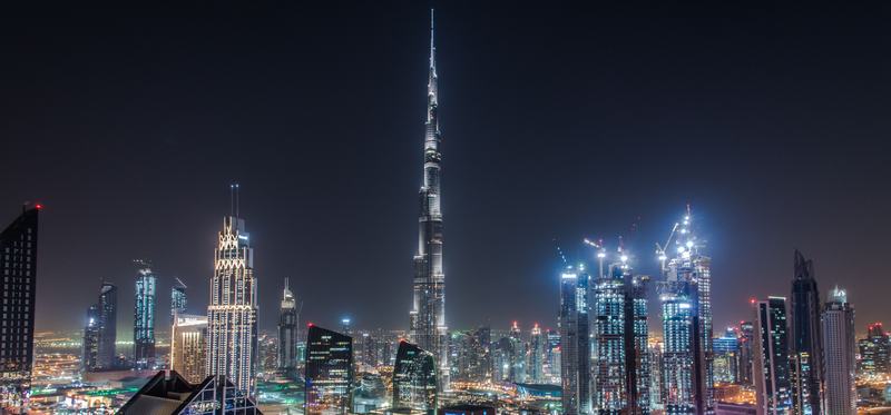 Downtown Dubai at night, UAE